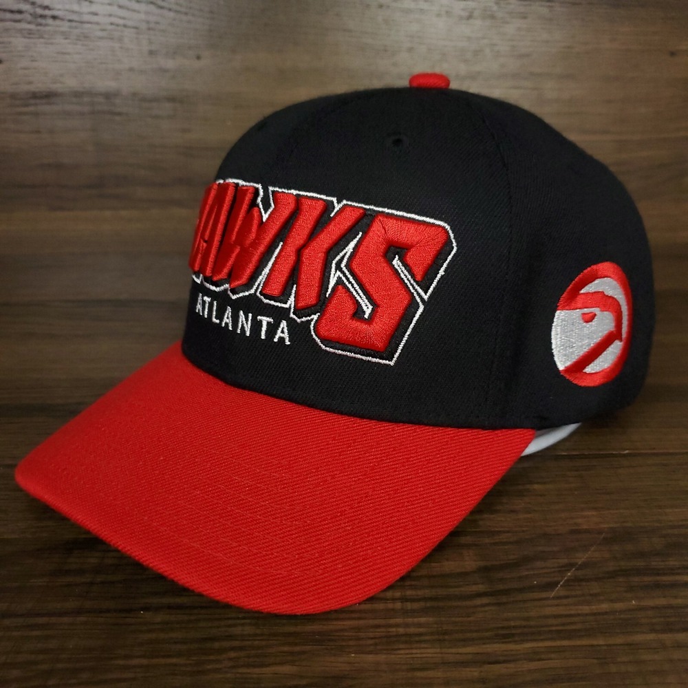Atlanta Hawks Mitchell & Ness NBA Redline Flex Snapback Hat Cap 3D Word Logo New - Picture 7 of 8